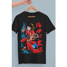 Fuddy Moda Oversize One Piece Luffy Baskılı T-Shirt, Unisex Anime Baskılı Tişört