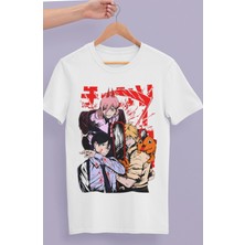 Fuddy Moda Oversize Chainsaw Man Karakterleri Baskılı T-Shirt, Unisex Anime Baskılı Tişört