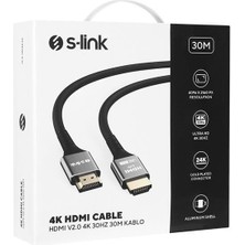 Hızlı Stok S-Lınk SLX-HD4K30 19+1 HDMI To HDMI 30M Metal V2.0 4K (4096*2160) 30HZ Kablo