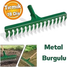 Badem10 Metal Burgulu Bahçe Tarla Tırmık 18 Diş Çim Peyzaj Yaprak Ot Saman Temizleme Toprak Işleme Tırmığı