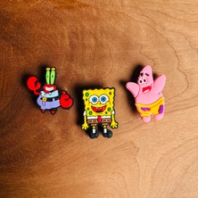 Birikiyedi Taşlı Ananas Crocs Hediyeli-Crocs Terlik Süsü Sünger Bob Jibbitz Kare Pantolon 3'lü
