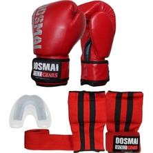 Dosmai Üçlü Boks Kick Boks Muay Thai Eldiveni Bandajlı Eldiven Ve Dişlik Seti Kmp995