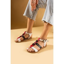 Pembe Potin Rustik Desen Çift Bantlı Tokalı Kadın Sandalet 51-842-24TOMMY