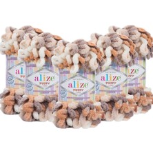 Alize Puffy Color El Örgü Ipliği 5'li Paket - 5926 Karamel Kahve- 100 Gr. 9 Mt. Parmak Örgü Ipi