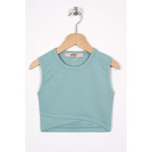 Zepkids Bisiklet Yaka Sıfır Kol Capraz Bel Detaylı Cagla Yesıl Renk Kız Cocuk Tshırt