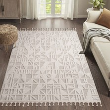 Saraz Halı BUKLE11883 Beyaz Yumuşak Dokulu Halı Kilim Salon Mutfak Koridor Kesme Yolluk Dokuma Makine Halısı