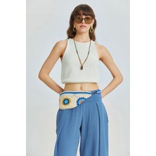 Clandestino Beli Lastikli Basic Crop Bluz Bej