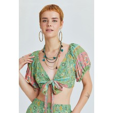 Clandestino Önden Bağlamalı Crop Bluz Yeşil