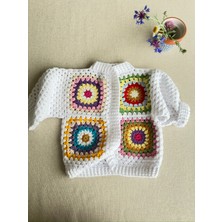 Dafne Dükkan El Örgüsü Motifli Bebek Hırkası Kroşe Hırka Crochet Granny Square Cardigan