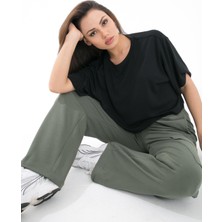 Örme Crop T-Shirt, Kısa Kollu Rahat Kesim  - Fabriel