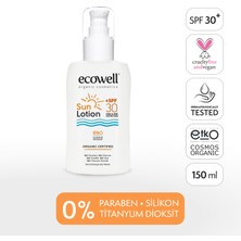 Ecowell Güneş Losyonu, SPF30 Organik & Vegan Sertifikalı, Mineral Filtre, Yüz ve Vücut, UVA UVB Koruma 150ml