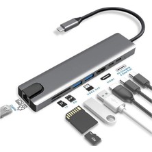 OBRAX 8 In 1 Ethernet Sd USB Type C Hub HDMI Girişli Macbook Çevirici