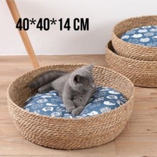 Karelim Home Kedi Köpek Sepeti Hasır Kedi Köpek Evi 40X14