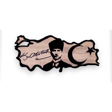 Enjoy Life Enjoylife %100 Doğal Ahşap Atatürk-Ayyıldız-Imza Desenli Türkiye Haritalı Ahşap Tablo