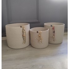 Karelim Home Çok Amaçlı Dekoratif Organizer Jüt Ip Ekru Sepet 25X25