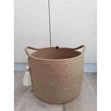 Karelim Home Çok Amaçlı Hasır Dekoratif Organizer Sepet Saksılık 30X25