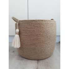 Karelim Home Çok Amaçlı Hasır Dekoratif Organizer Sepet Saksılık 30X25