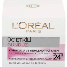 L'Oréal Paris Üç Etkili Nemlendirici Jel Krem 50 ml Kuru Hassas Ciltler İçin Koruyucu Etki