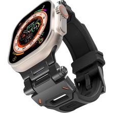 Gpack Apple Watch Ultra Kordon Metal Bağlantılı Tokalı Silikon Kayış KRD108 Siyah