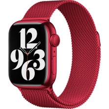 Gpack Apple Watch Se 2 2023 40MM Kordon Hasır Metal Örgülü Ayarlanabilir BAND01 Kırmızı