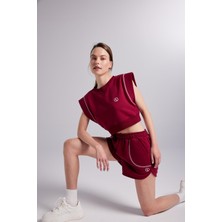 Holly Lolly Crop Kesim Kontrast Dikişli rhode tshirt Bordo