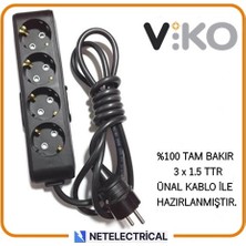 Viko Multi-Let Siyah 4'lü 15 Metre Topraklı Çocuk Korumalı Kablolu Grup Priz