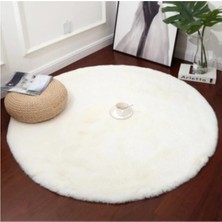 Saraz Halı Tavşan Tüyü Yuvarlak Peluş Beyaz