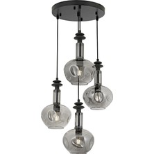 Avonni AV-1912-4T-GR Siyah Boya Modern Avize E27 Metal Cam H: 95 cm, Ø: 35 cm