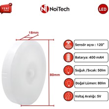 Noitech Hareket Sensörlü 8 Ledli Dahili Bataryalı LED Işık 6000K Beyaz