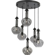 Avonni AV-1912-6T-GR Siyah Boya Modern Avize E27 Metal Cam H: 105 cm, Ø: 50 cm
