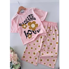 Miniğimin Cicileri Love Papatya Baskılı Samuray Pantolonlu kız takım - Pembe