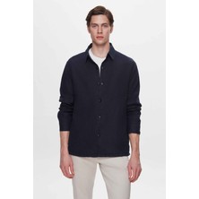 D'S Damat Comfort Fit Lacivert Düz %100 Keten Gömlek Ceket 2HC04S2194850