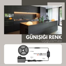 Amber LED 12V Yüksek Parlaklık 4040 Şerit LED Tak Çalıştır Hazır Set, 3 Metre Günışığı, Dokunmatik Aç-Kapa Dim edilebilir Anahtar ve Adaptör Dahil, Gizli Aydınlatma, Mutfak, Tezgah, Dolap İçi ve Ayna İçin