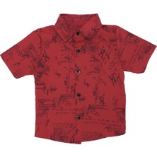 Bebelop Erkek Çocuk Gazete Yazı Baskılı Gömlek T-Shirt Kot Şort 3'lü Takım