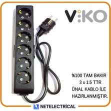 Viko Multi-Let Siyah 6'lı 3 Metre Topraklı Çocuk Korumalı Kablolu Grup Priz