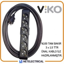 Viko Multi-Let Siyah 6'lı 7 Metre Topraklı Çocuk Korumalı Kablolu Grup Priz