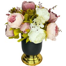 Nettenevime Yapay Çiçek Aranjmanı Siyah Gold Vazolu Nişan Çiçeği Isteme Çiçeği Masa Üstü Çiçeği Arajman