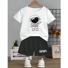 Kids Face Özel Tasarım Hello Astronot Nasa Baskılı Dış Mekan Erkek Çocuk T-Shırt Şort Takımı
