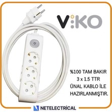 Viko Multi-let 3'lü 7 Metre Anahtarlı Topraklı Çocuk Korumalı Kablolu Grup Priz