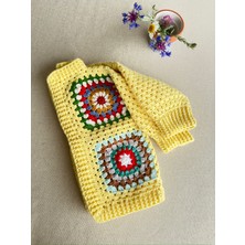 Dafne Dükkan El Örgüsü Motifli Bebek Hırkası Sarı Kroşe Hırka Crochet Granny Square Cardigan