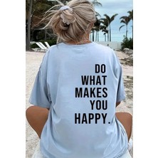 Amor Man Büyük Beden Özel Tasarım You Happy Sırt Baskılı % 100 Pamuk Oversize Kadın Battal T-Shırt
