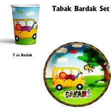 Turkuaz Parti 8'li Safari Tema Karton Tabak ve Bardak Seti