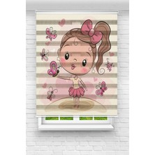 Akel Collection Çocuk Odası - Sevimli Balerin ve Renkli Kelebekler Baskılı Zebra PERDE01