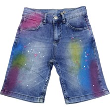 İrem Çocuk Giyim Kız Çocuk Boya Püskürtme Modelli Cepli Kot Şort