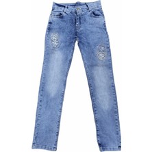 İrem Çocuk Giyim Kız Çocuk Nakışlı Boncuklu Kot Pantolon