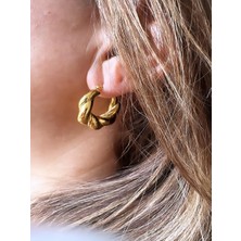 Quella Çelik Çizgi Burgu Gold Küpe