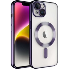 Case World Caseworld Apple iPhone 15 Plus Mag Safe Özellikli Lens Korumalı Logo Gösteren Şeffaf Luxury Silikon Kılıf - Mor