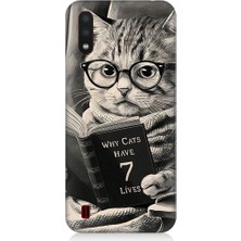 Teknomeg Samsung Galaxy A01 Uyumlu Kitap Okuyan Kedi Desenli Silikon Kılıf