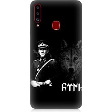 Teknomeg Samsung Galaxy A20S Uyumlu Mustafa Kemal Atatürk ve Kurt Desenli Silikon Kılıf