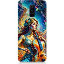 Teknomeg Samsung Galaxy A6 Plus Uyumlu Viyolonsel Çalan Kadın Desenli Silikon Kılıf